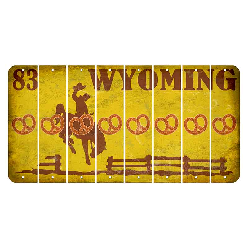 Wyoming Yellow Cut License Plate Strips (Set of 8) Pretzel