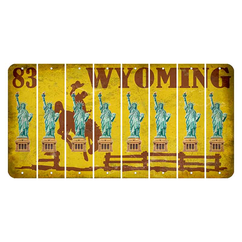 Wyoming Yellow Cut License Plate Strips (Set of 8) Statue of Liberty