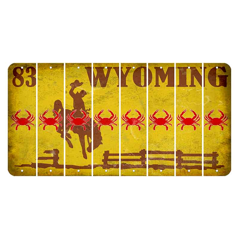 Wyoming Yellow Cut License Plate Strips (Set of 8) Crab