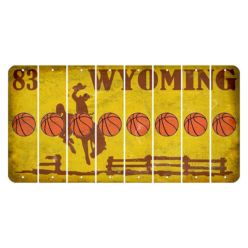 Wyoming Yellow Cut License Plate Strips (Set of 8) Basketball