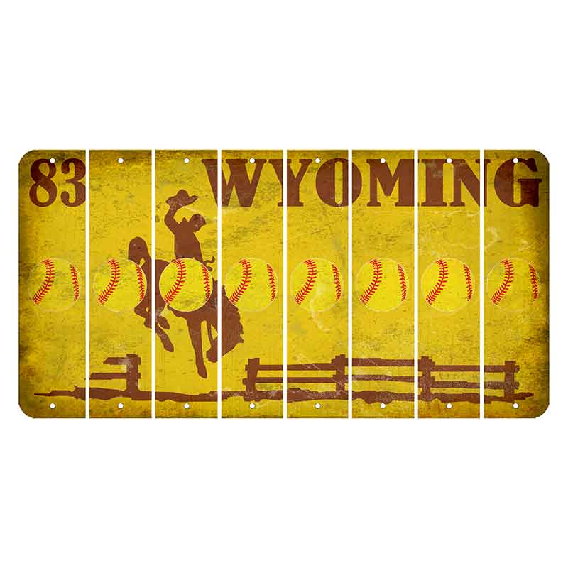 Wyoming Yellow Cut License Plate Strips (Set of 8) Softball