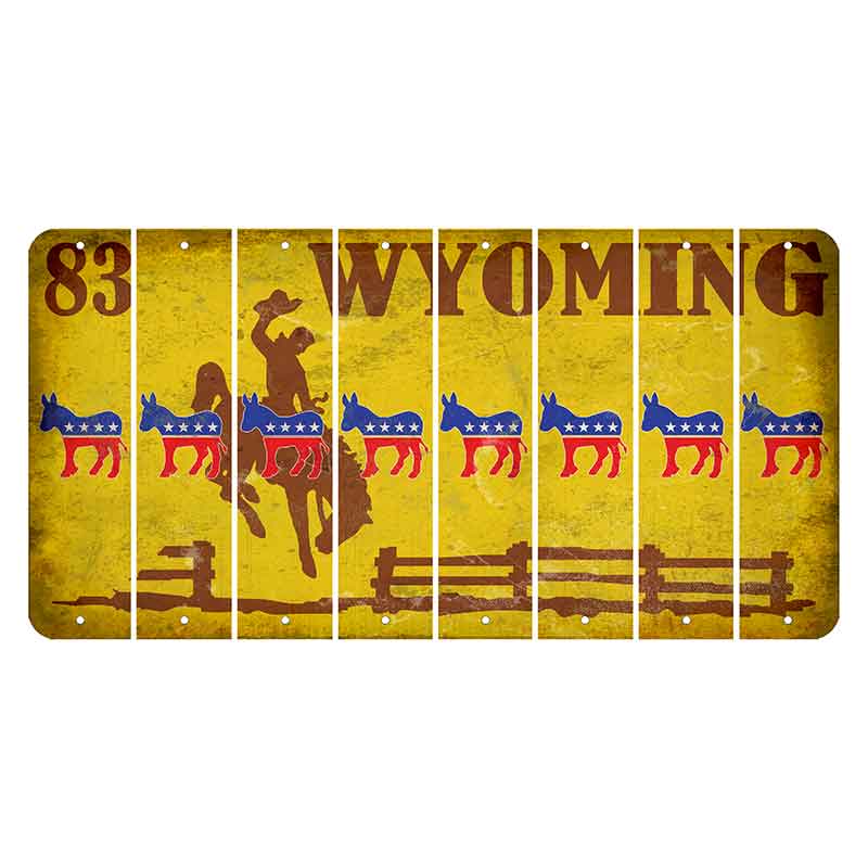 Wyoming Yellow Cut License Plate Strips (Set of 8) Democrat