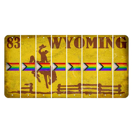 Wyoming Yellow Cut License Plate Strips (Set of 8) LGBTQ Flag