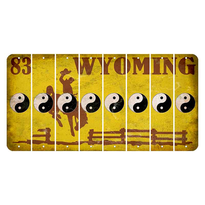 Wyoming Yellow Cut License Plate Strips (Set of 8) Yin Yang