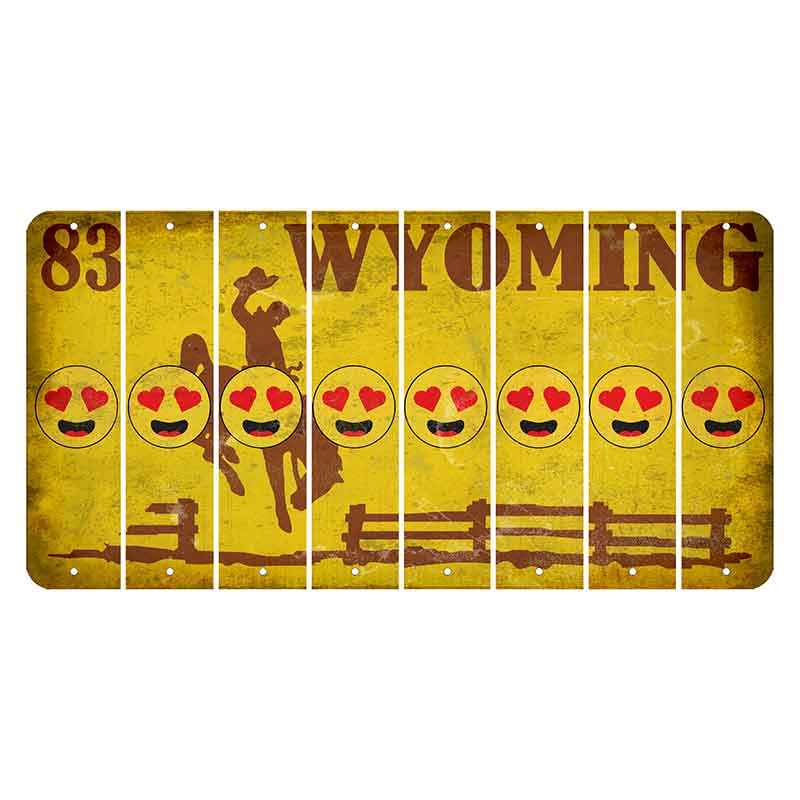 Wyoming Yellow Cut License Plate Strips (Set of 8) Emoji - Heart Eyes