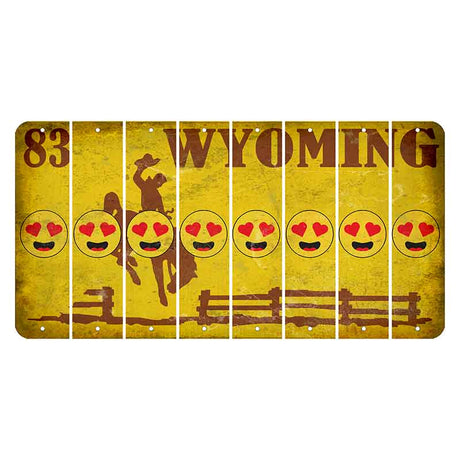 Wyoming Yellow Cut License Plate Strips (Set of 8) Emoji - Heart Eyes