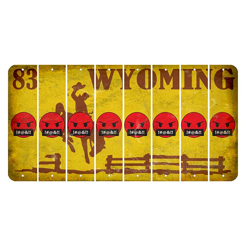 Wyoming Yellow Cut License Plate Strips (Set of 8) Emoji - Pissed