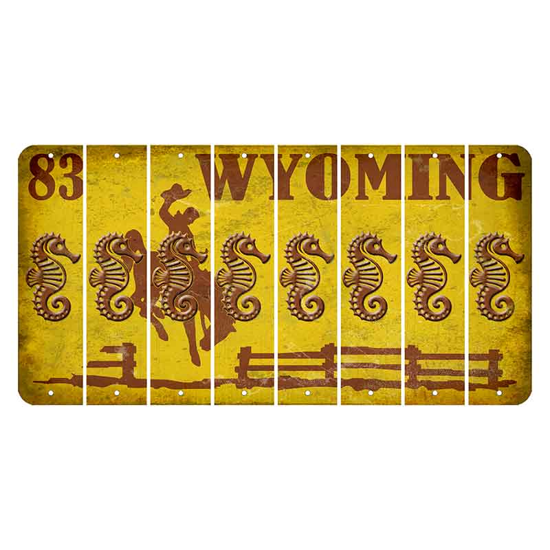 Wyoming Yellow Cut License Plate Strips (Set of 8) Seahorse