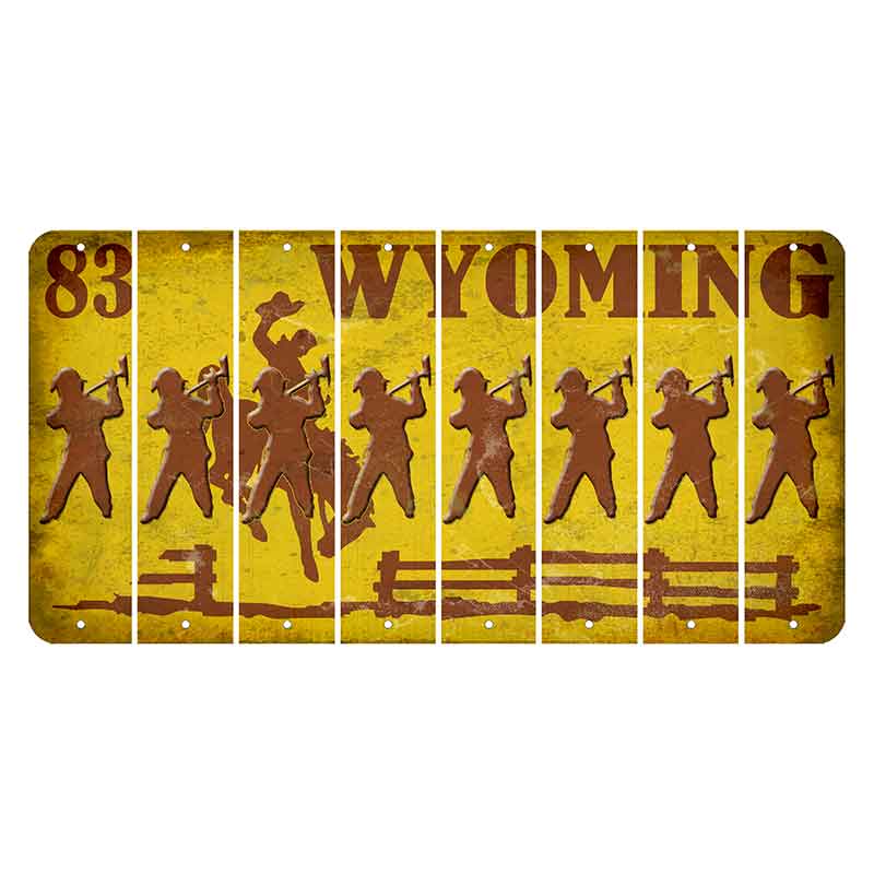 Wyoming Yellow Cut License Plate Strips (Set of 8) Fireman with Axe