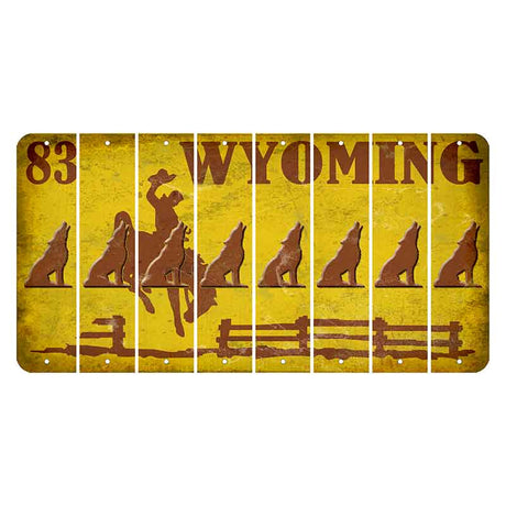 Wyoming Yellow Cut License Plate Strips (Set of 8) Howling Wolf