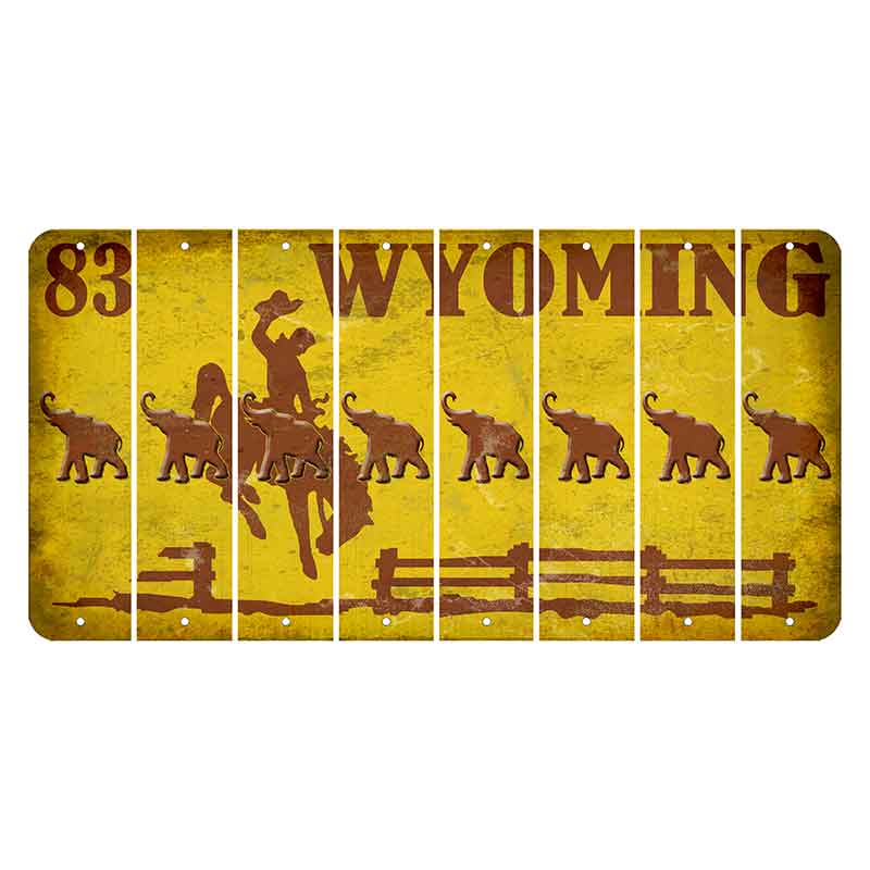 Wyoming Yellow Cut License Plate Strips (Set of 8) Elephant