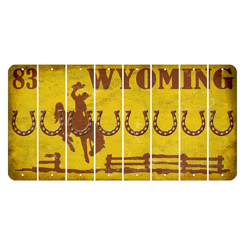 Wyoming Yellow Cut License Plate Strips (Set of 8) Horseshoe