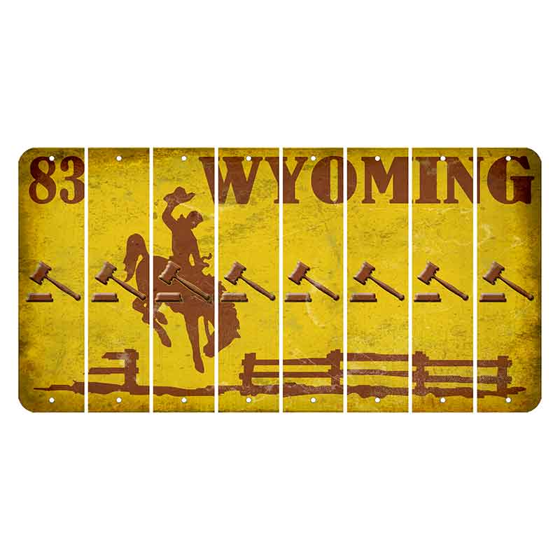 Wyoming Yellow Cut License Plate Strips (Set of 8) Gavel