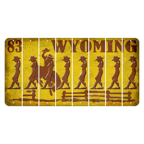 Wyoming Yellow Cut License Plate Strips (Set of 8) Cowgirl - Leaning