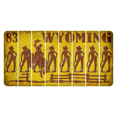 Wyoming Yellow Cut License Plate Strips (Set of 8) Cowgirl