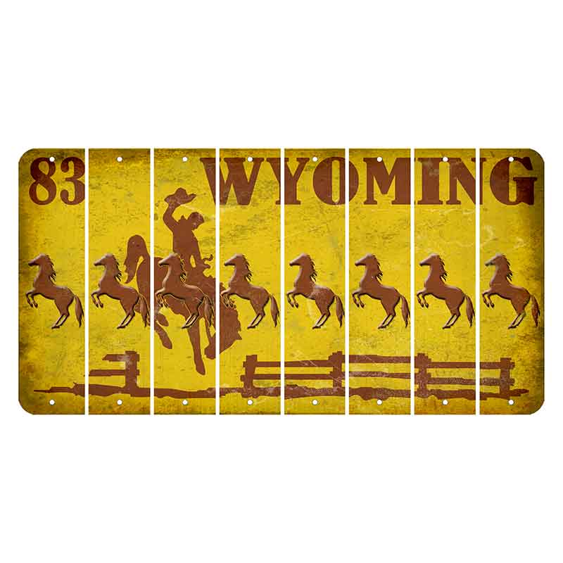 Wyoming Yellow Cut License Plate Strips (Set of 8) Horse