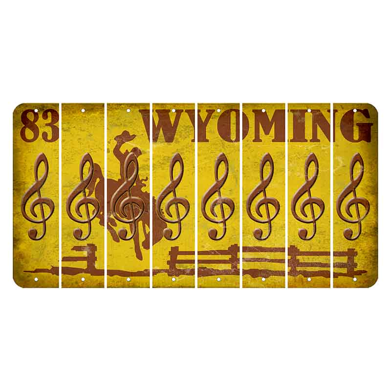 Wyoming Yellow Cut License Plate Strips (Set of 8) Music Note