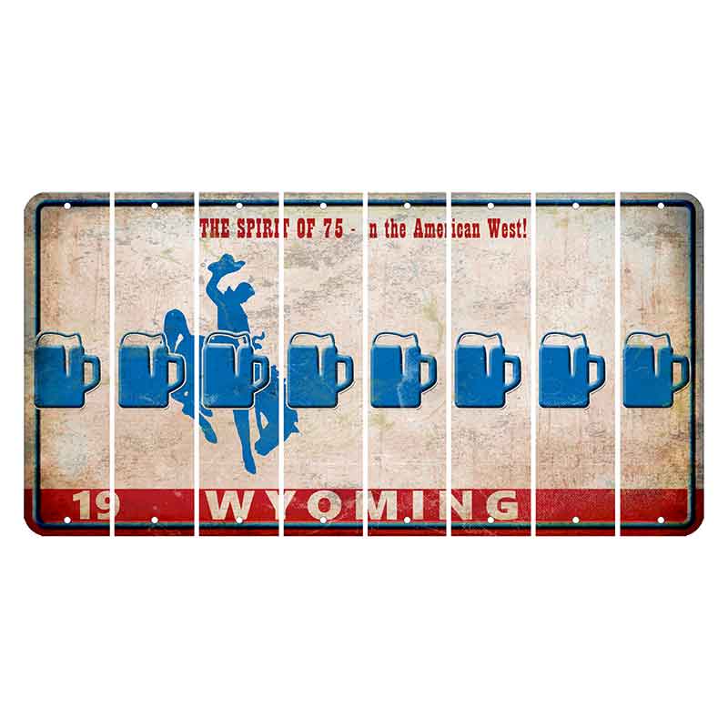 Wyoming Spirit of 75 Cut License Plate Strips (Set of 8) Beer Mug