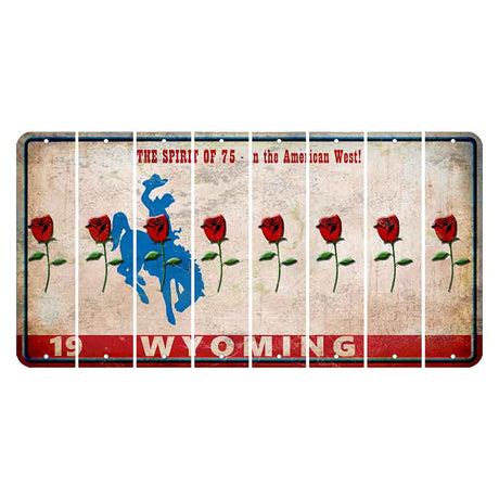 Wyoming Spirit of 75 Cut License Plate Strips (Set of 8) Red Rose