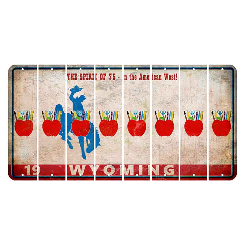 Wyoming Spirit of 75 Cut License Plate Strips (Set of 8) Teacher Apple