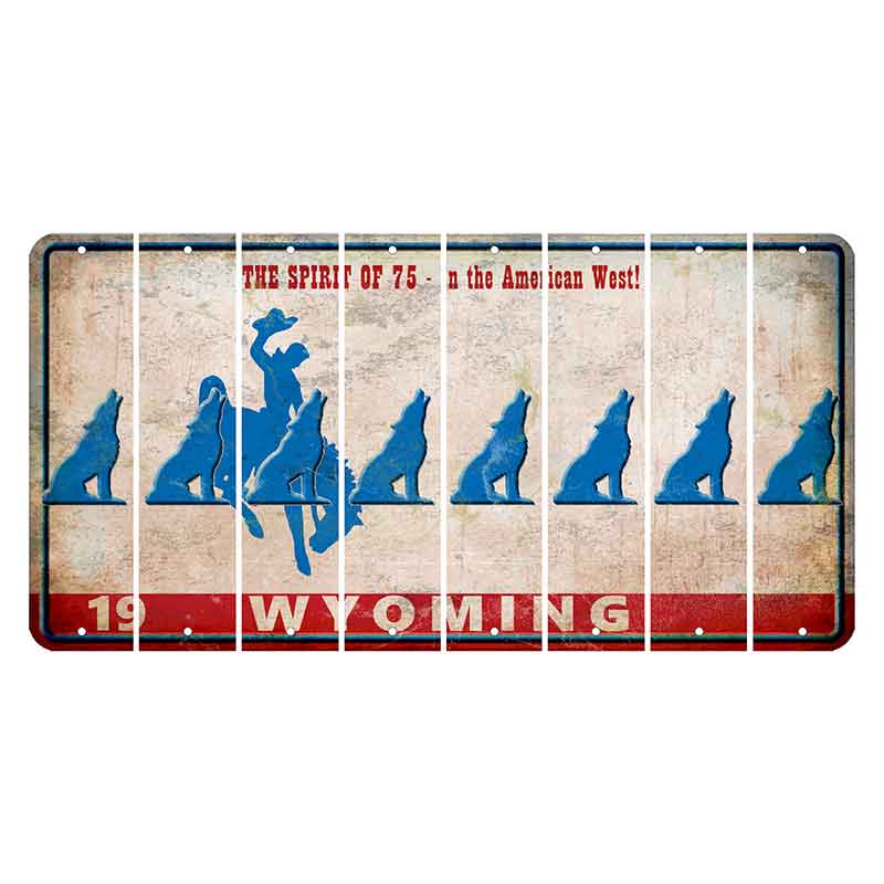 Wyoming Spirit of 75 Cut License Plate Strips (Set of 8) Howling Wolf