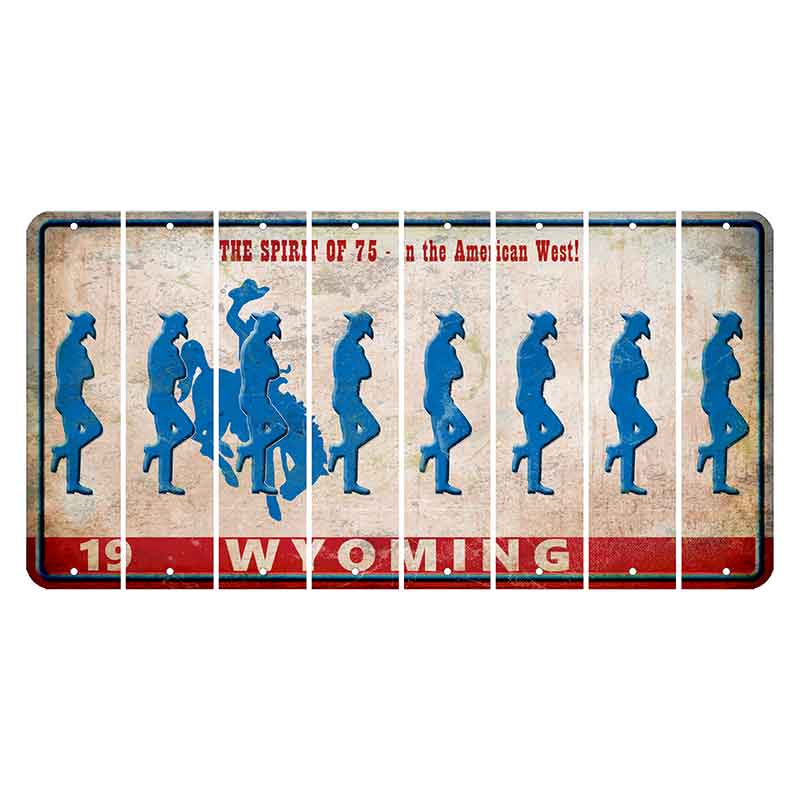 Wyoming Spirit of 75 Cut License Plate Strips (Set of 8) Cowboy - Leaning