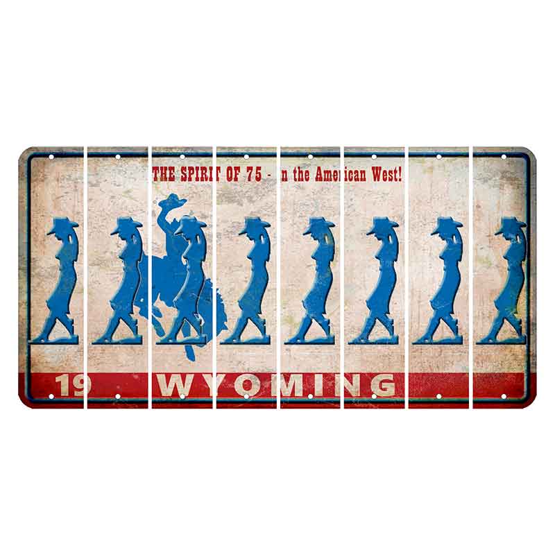 Wyoming Spirit of 75 Cut License Plate Strips (Set of 8) Cowgirl - Leaning