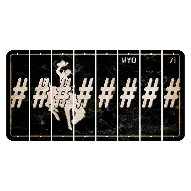 Wyoming WYO Black Cut License Plate Strips (Set of 8) Hashtag