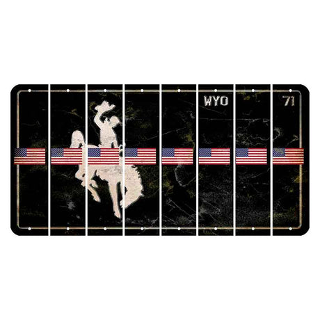 Wyoming WYO Black Cut License Plate Strips (Set of 8) American Flag