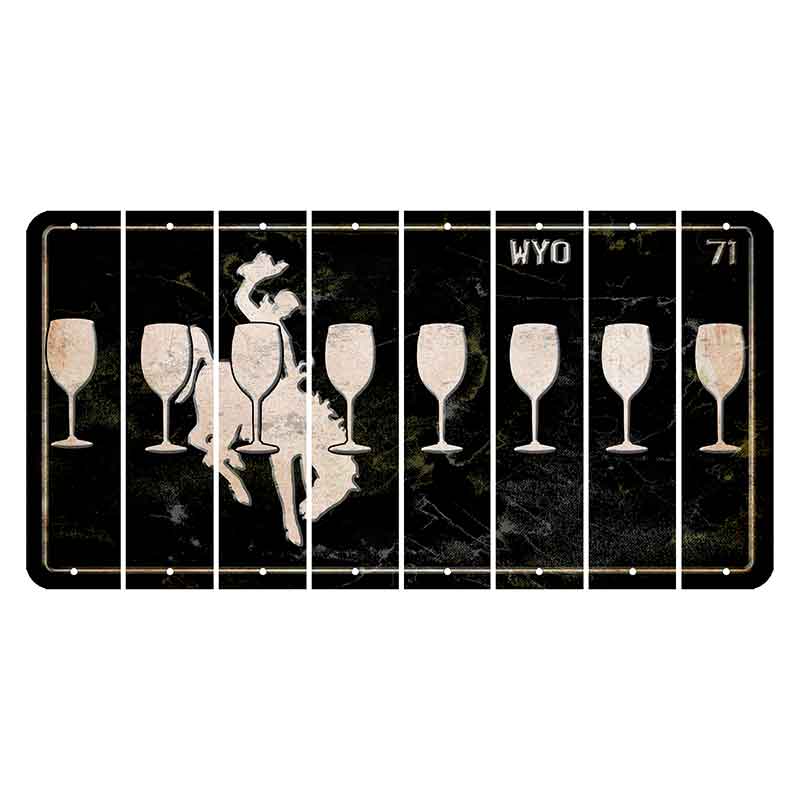 Wyoming WYO Black Cut License Plate Strips (Set of 8) Wine Glass