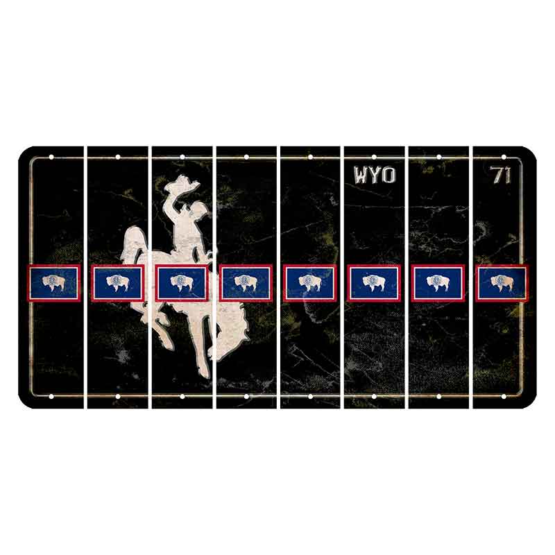 Wyoming WYO Black Cut License Plate Strips (Set of 8) State Flag