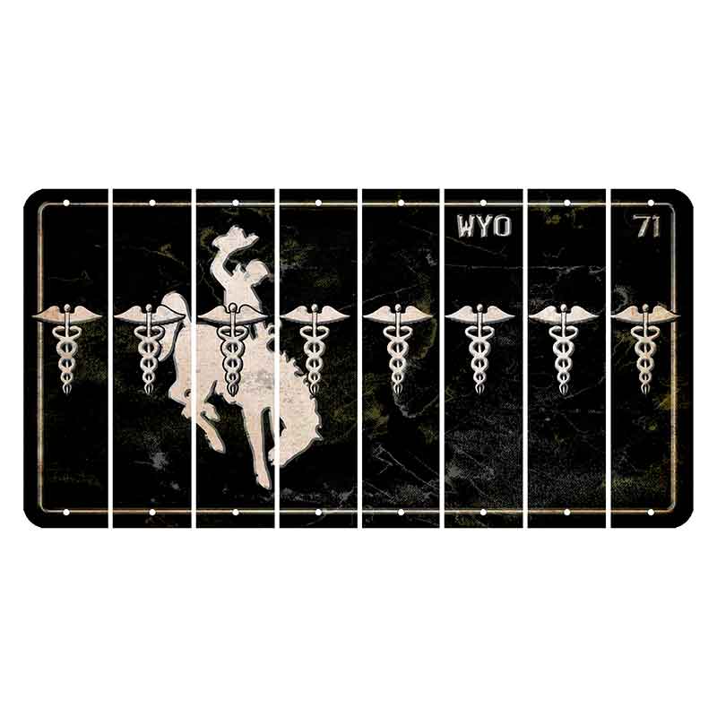 Wyoming WYO Black Cut License Plate Strips (Set of 8) Caduceus