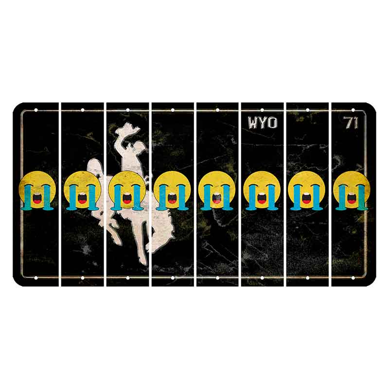 Wyoming WYO Black Cut License Plate Strips (Set of 8) Emoji - Crying