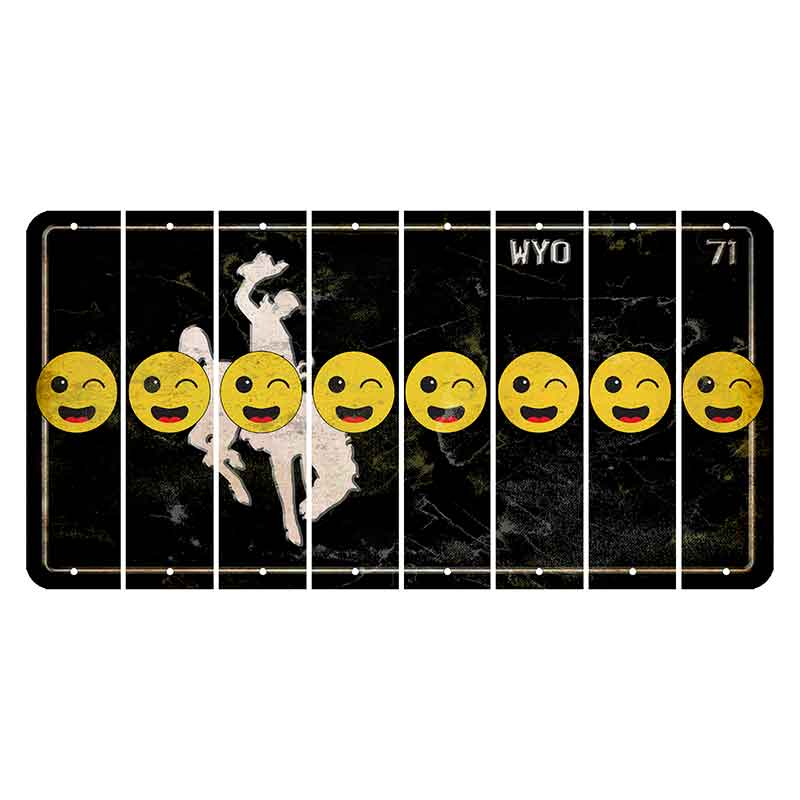 Wyoming WYO Black Cut License Plate Strips (Set of 8) Emoji - Winking