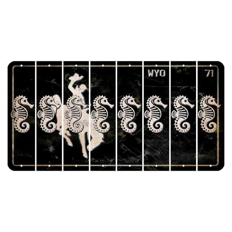 Wyoming WYO Black Cut License Plate Strips (Set of 8) Seahorse