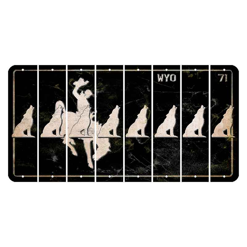 Wyoming WYO Black Cut License Plate Strips (Set of 8) Howling Wolf