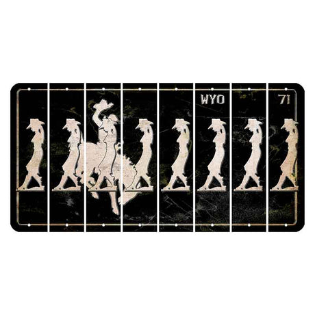 Wyoming WYO Black Cut License Plate Strips (Set of 8) Cowgirl - Leaning