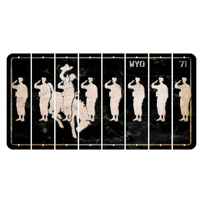 Wyoming WYO Black Cut License Plate Strips (Set of 8) Soldier - Saluting