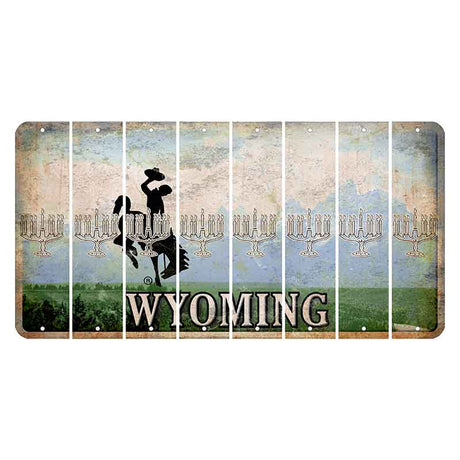 Wyoming Teton Range Cut License Plate Strips (Set of 8) Menorah