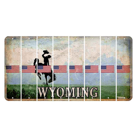 Wyoming Teton Range Cut License Plate Strips (Set of 8) American Flag