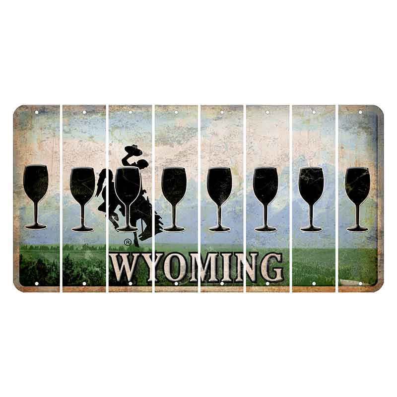 Wyoming Teton Range Cut License Plate Strips (Set of 8) Wine Glass