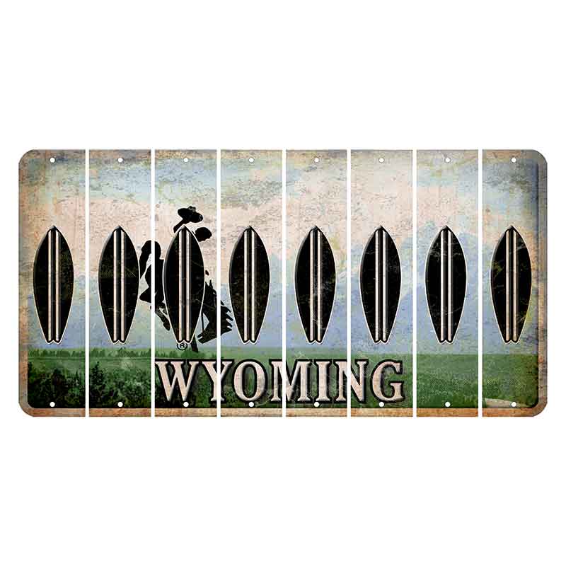 Wyoming Teton Range Cut License Plate Strips (Set of 8) Surfboard