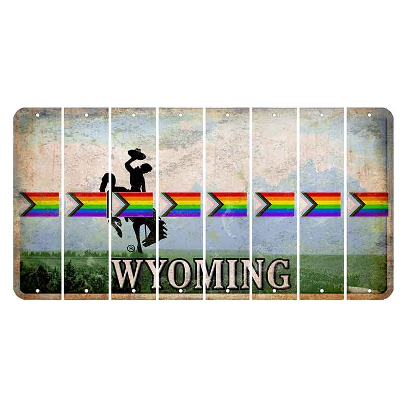 Wyoming Teton Range Cut License Plate Strips (Set of 8) LGBTQ Flag