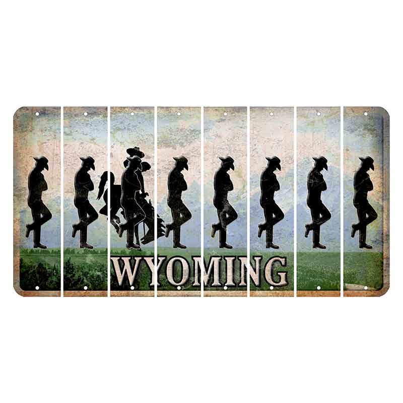 Wyoming Teton Range Cut License Plate Strips (Set of 8) Cowboy - Leaning