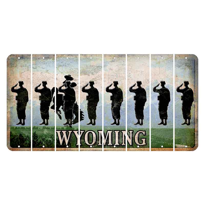 Wyoming Teton Range Cut License Plate Strips (Set of 8) Soldier - Saluting