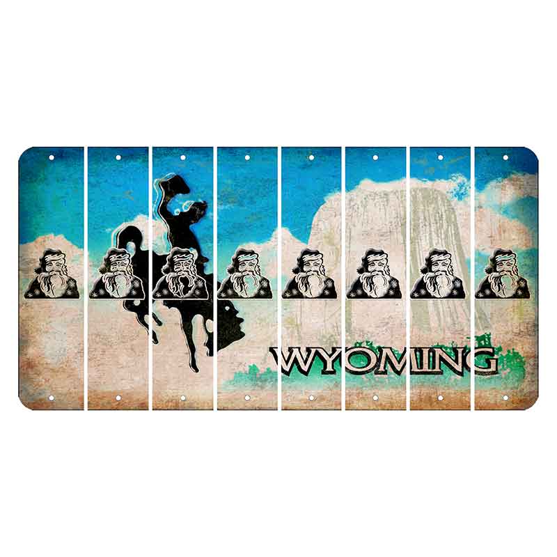 Wyoming Devils Tower Cut License Plate Strips (Set of 8) Santa Claus