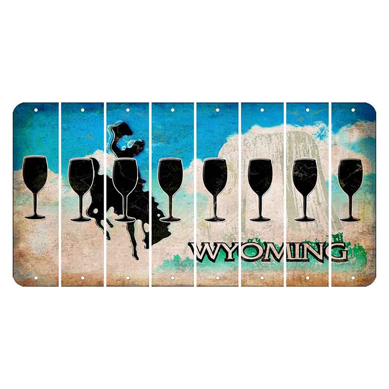 Wyoming Devils Tower Cut License Plate Strips (Set of 8) Wine Glass