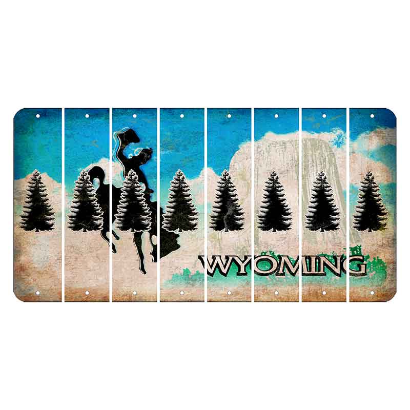 Wyoming Devils Tower Cut License Plate Strips (Set of 8) Pine Tree