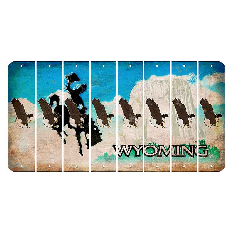 Wyoming Devils Tower Cut License Plate Strips (Set of 8) Bald Eagle