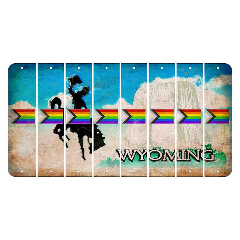 Wyoming Devils Tower Cut License Plate Strips (Set of 8) LGBTQ Flag